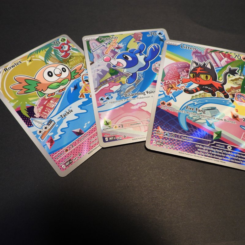 Alolan starters - Popplio (MEP 045) + Litten (MEP 044) + Rowlet (MEP 043)