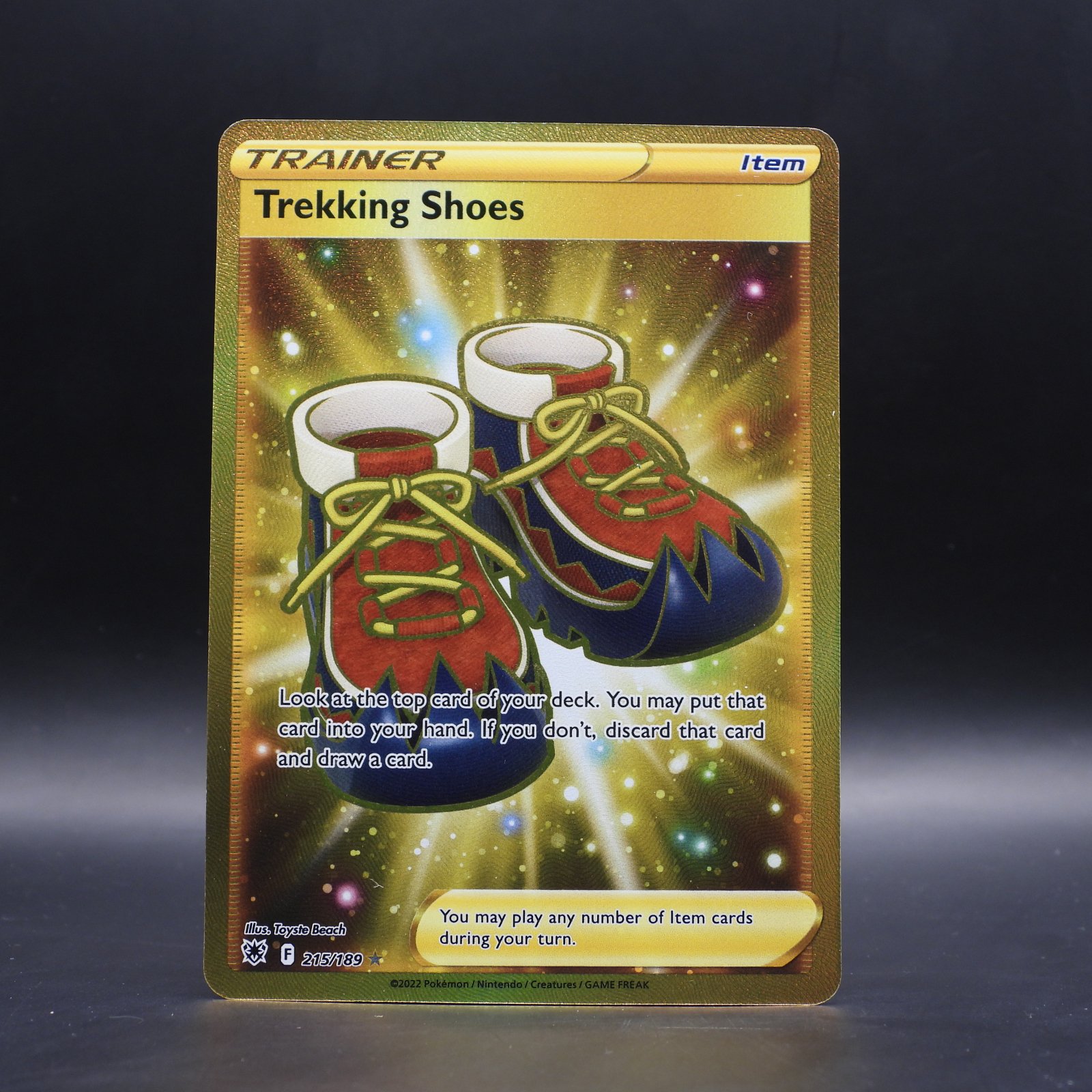 gold trekking shoes pokemon card (Secret) (215/189) [Sword & Shield: Astral Radiance]  Plug The item may be similar but not exactly the same as the image (e.g If youre chasing Gold Stars,