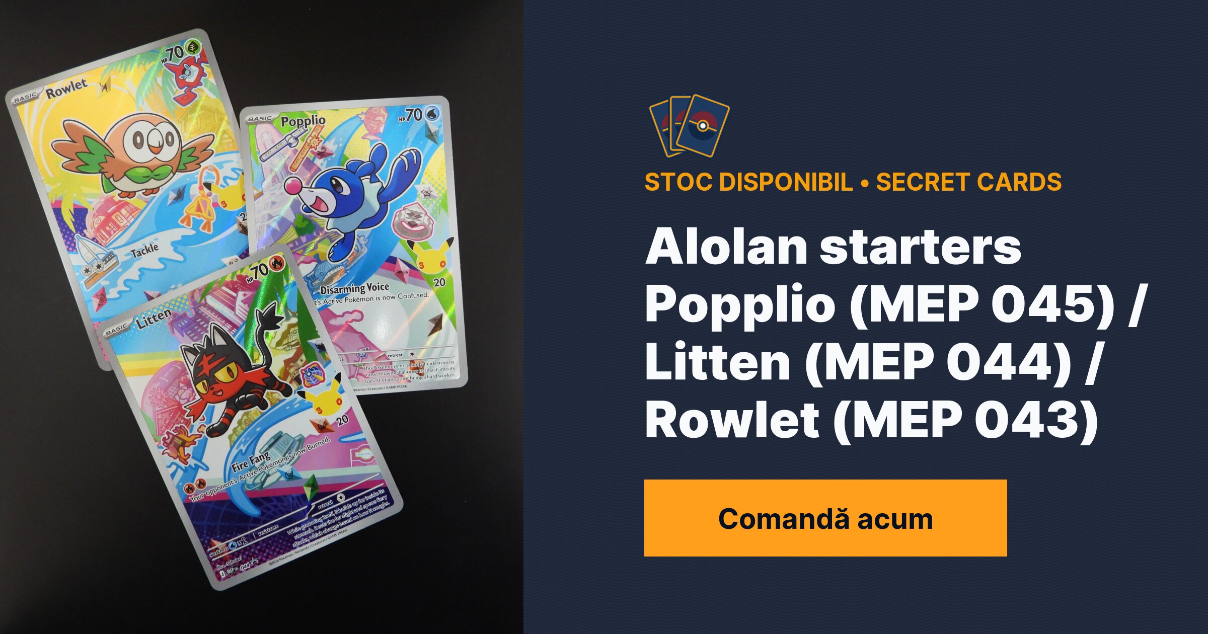 Alolan starters Popplio (MEP 045) / Litten (MEP 044) / Rowlet (MEP 043 ...